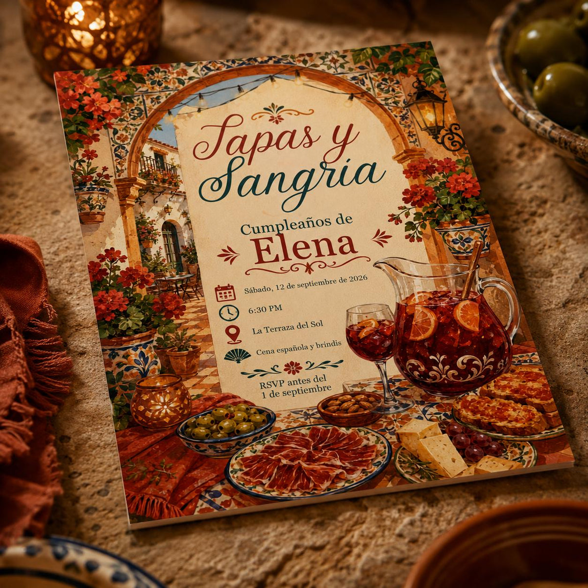 Fiesta Tapas and Sangria Invitation — birthday party stationery by VoltBy