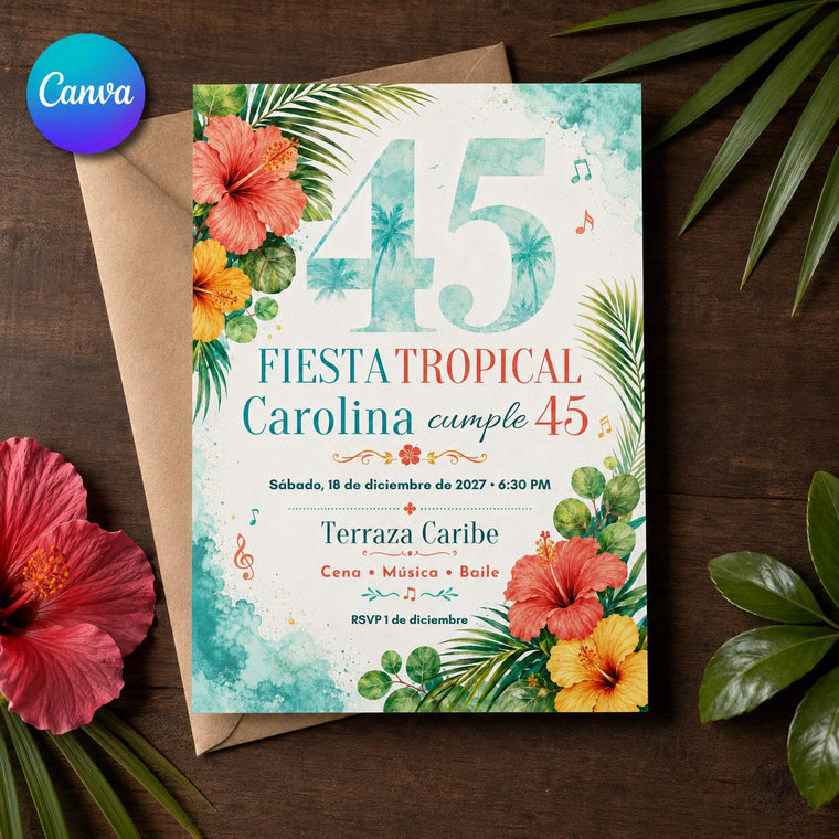 Fiesta Tropical 45 Cumpleaños Invitación Invitation