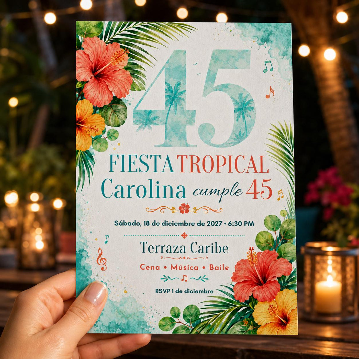 Fiesta Tropical 45 Cumpleaños Invitación Invitation — invitation you personalize in Canva