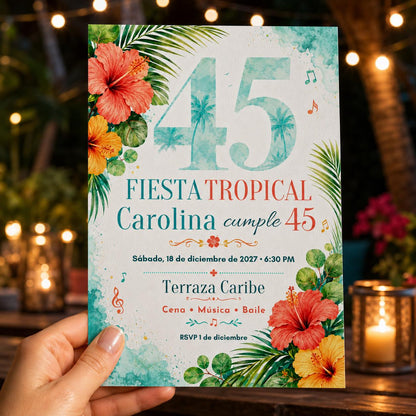 Fiesta Tropical 45 Cumpleaños Invitación Invitation — invitation you personalize in Canva