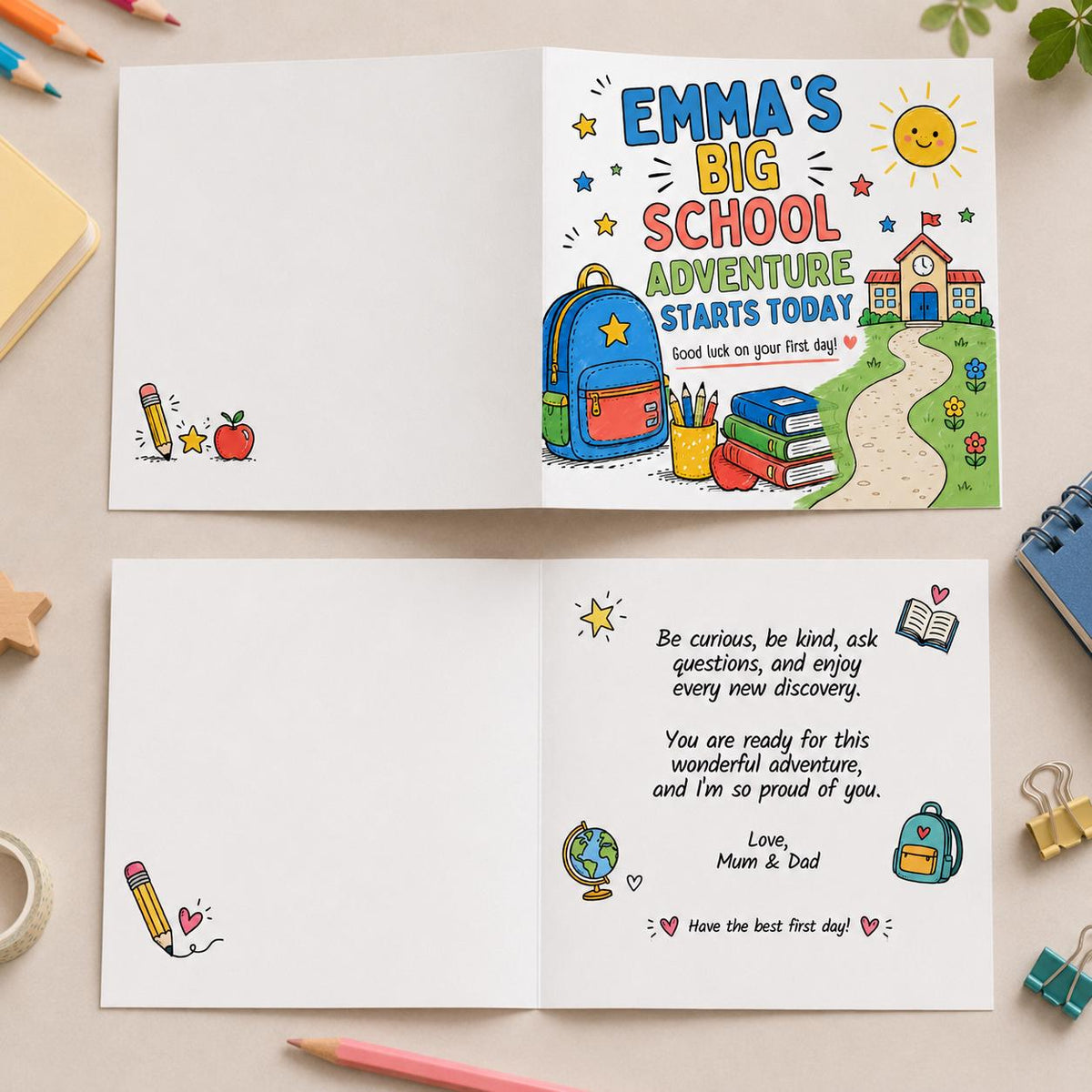 First Day of School Greeting Card — greeting card you personalize in Canva