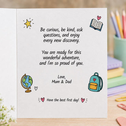First Day of School Greeting Card — print-ready back-to-school event design from VoltBy