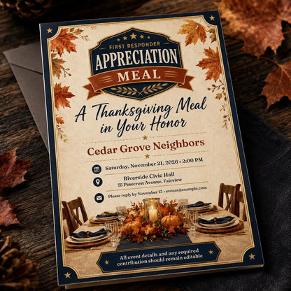 First Responder Appreciation Dinner Invitation — invitation you personalize in Canva