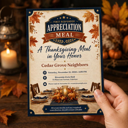First Responder Appreciation Dinner Invitation — print-ready Thanksgiving gathering design from VoltBy