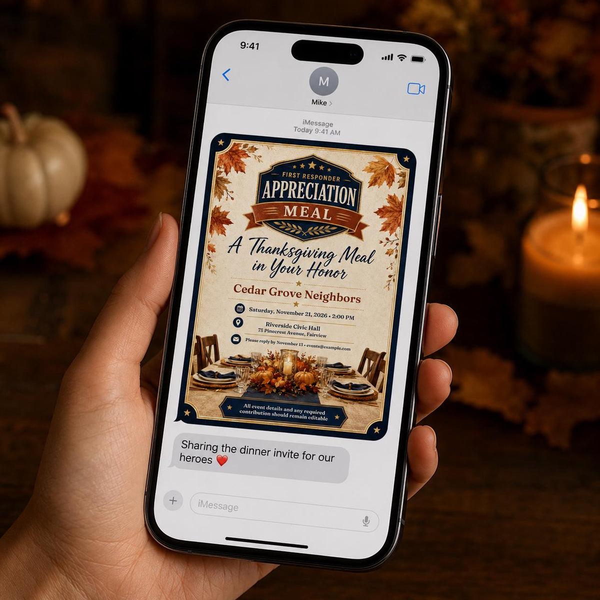 First Responder Appreciation Dinner Invitation — Thanksgiving gathering stationery by VoltBy