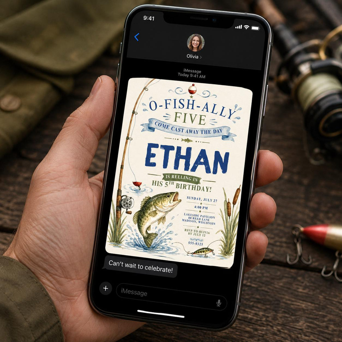 Fishing 5th Birthday Invitation for Boys — invitation you personalize in Canva