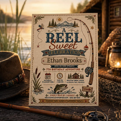 Fishing 7th Birthday Invitation — digital invitation, instant download