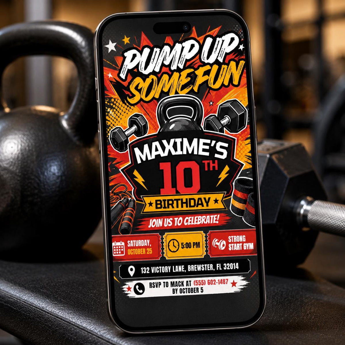 Fitness Gym Birthday Invitation — invitation you personalize in Canva