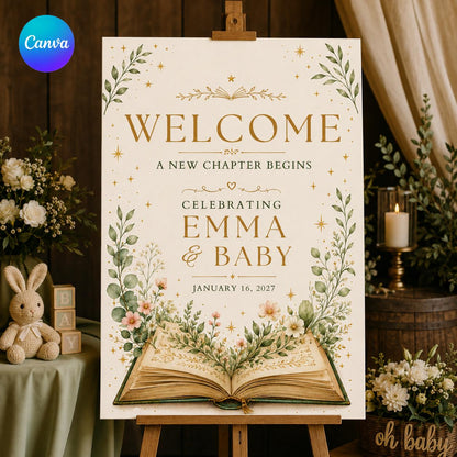 Floral Baby Shower Welcome Sign — editable Canva template