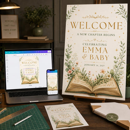 Floral Baby Shower Welcome Sign — library design