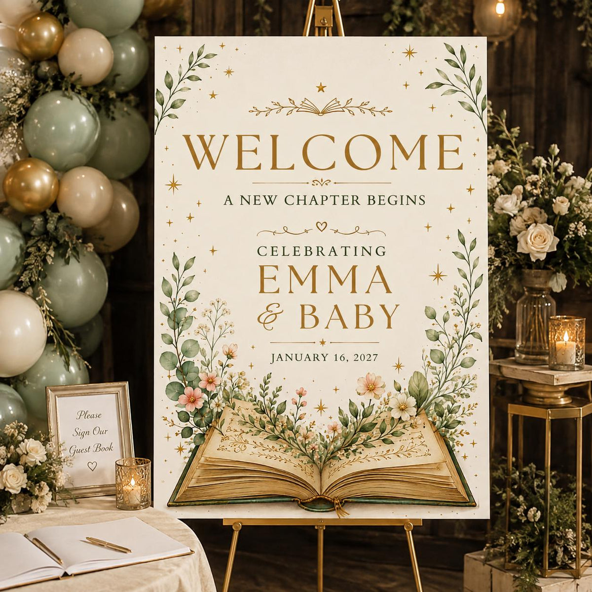 Floral Baby Shower Welcome Sign — welcome sign you personalize in Canva