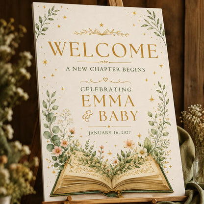 Floral Baby Shower Welcome Sign — print-ready baby shower design from VoltBy