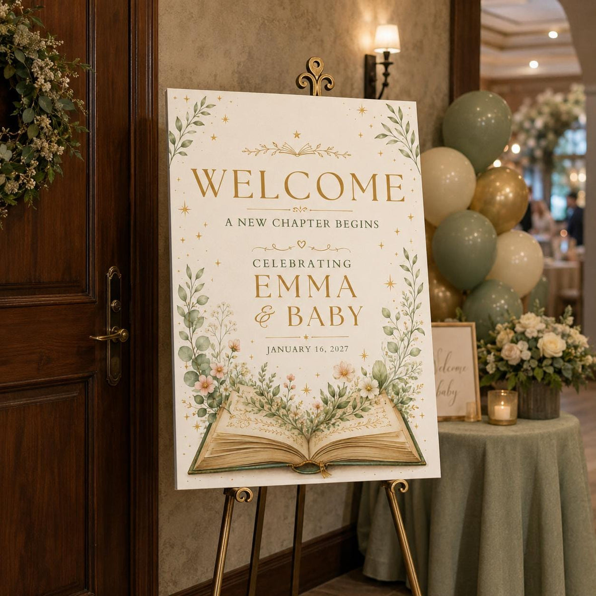 Floral Baby Shower Welcome Sign — digital welcome sign, instant download