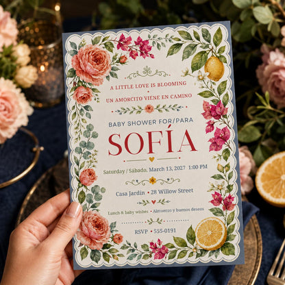Floral Boho Bilingual Baby Shower Invitation — invitation you personalize in Canva