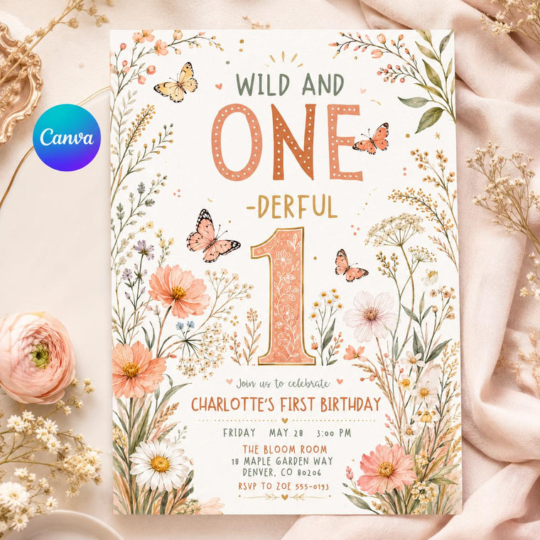 Floral Boho Wild One First Birthday Invitation for Girls