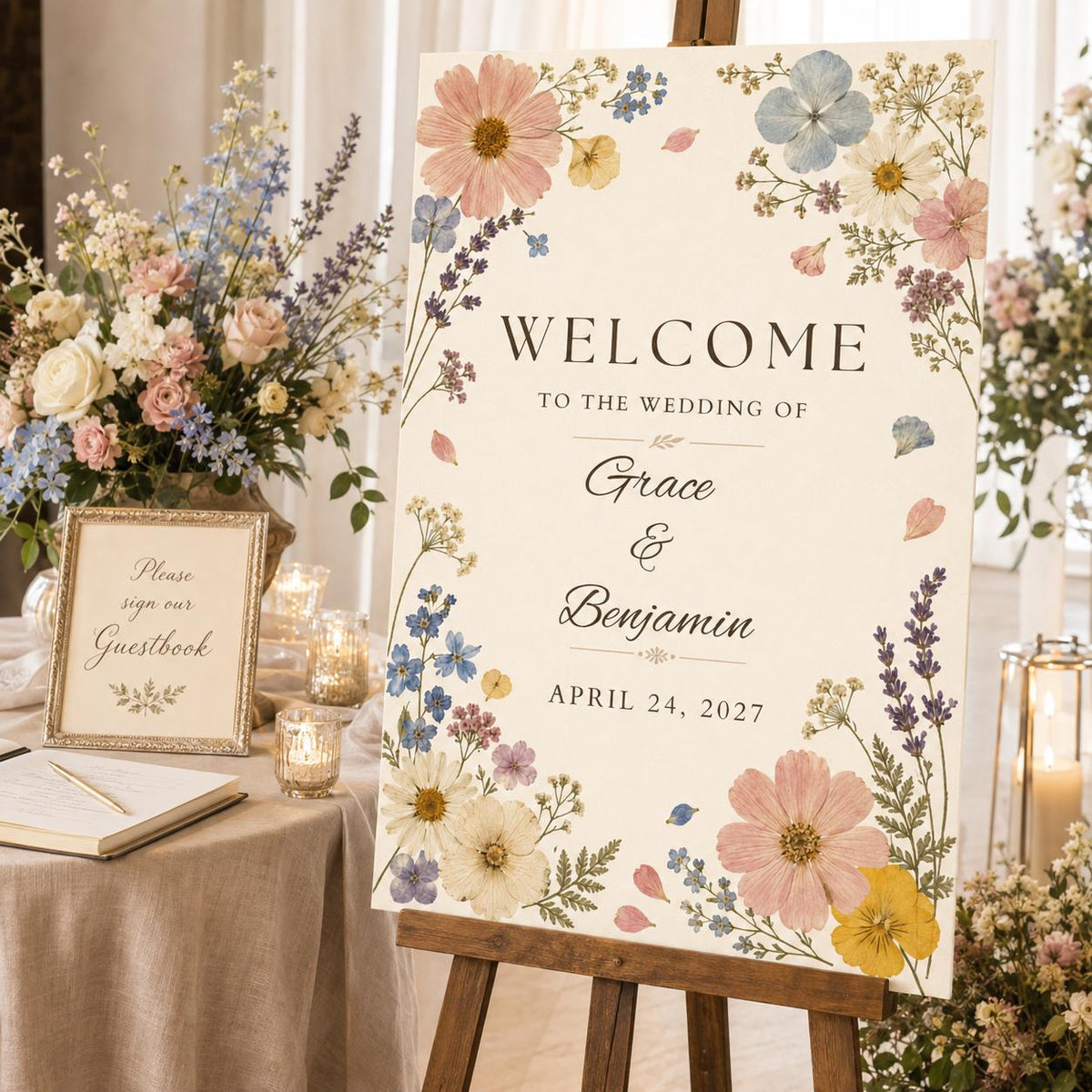 Floral Boho Wildflower Wedding Welcome Sign — welcome sign you personalize in Canva