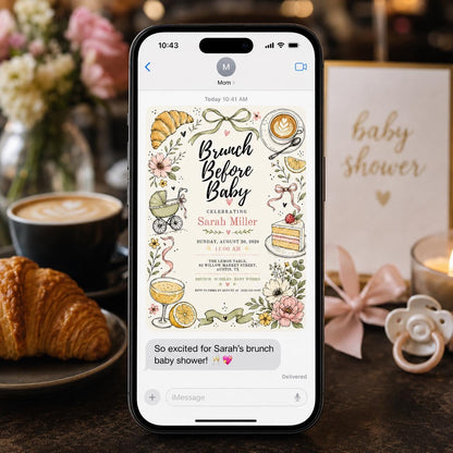 Floral Brunch Before Baby Shower Invitation for Girls — bow and coffee design