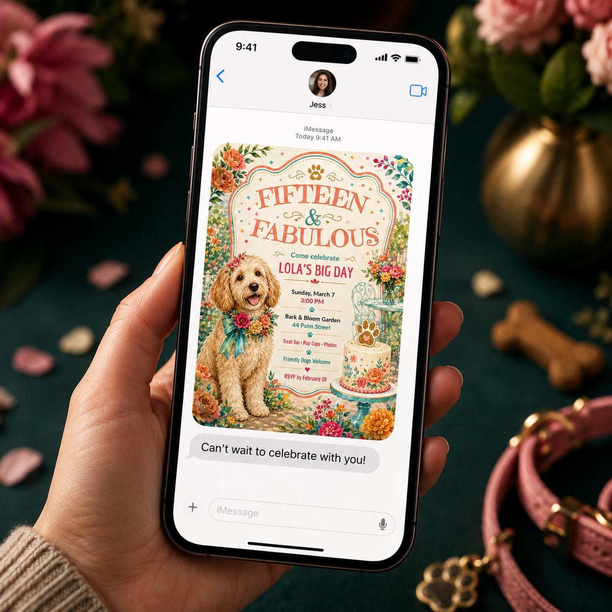 Floral Dog Birthday Invitation — puppy design
