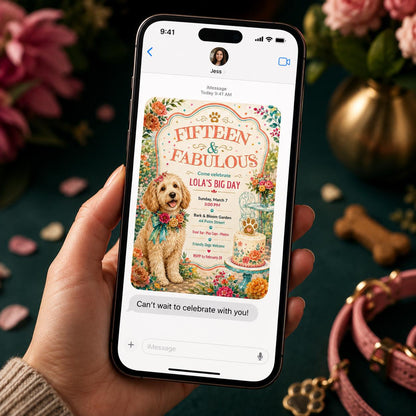 Floral Dog Birthday Invitation — puppy design