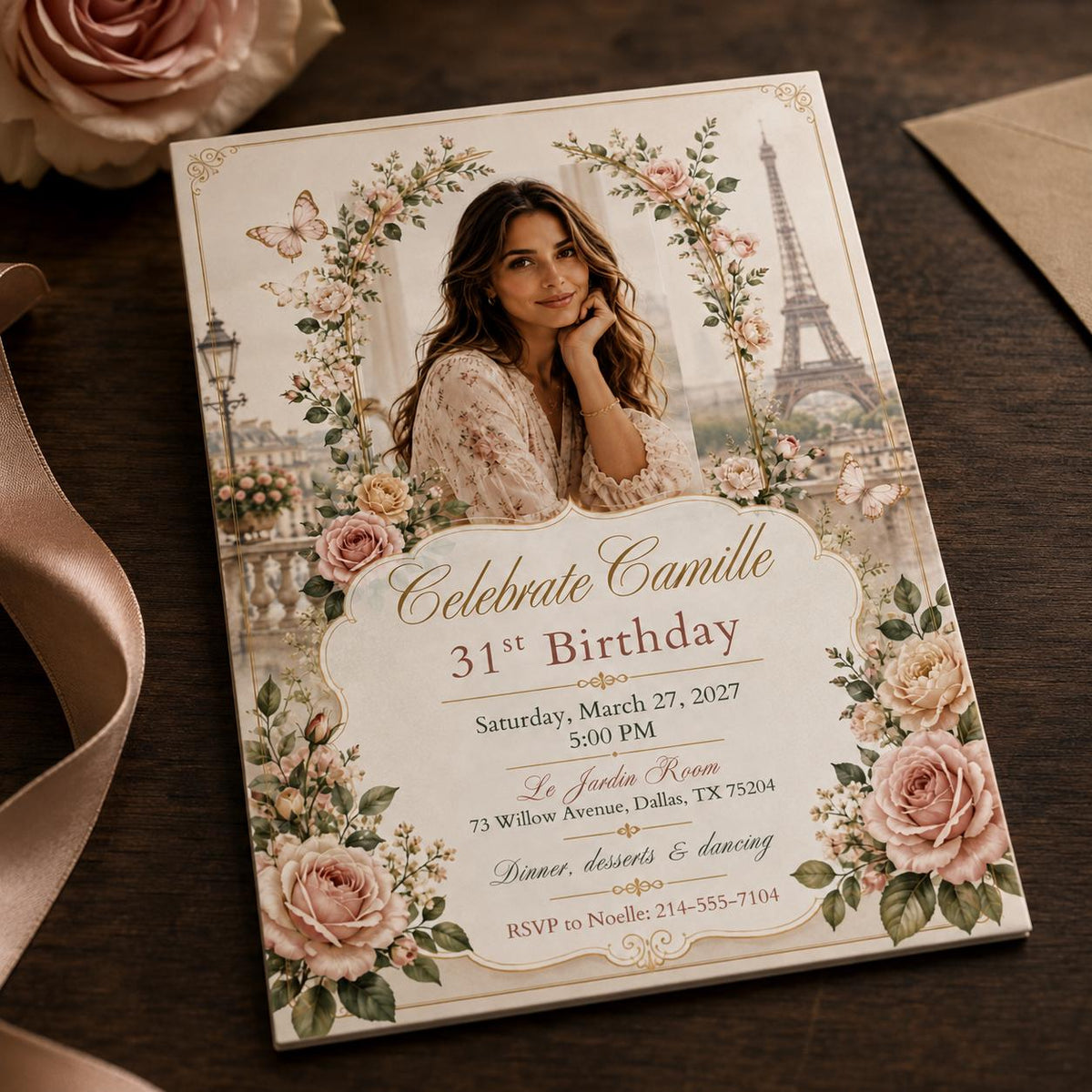 Floral Elegant 31st Birthday Invitation — digital invitation, instant download