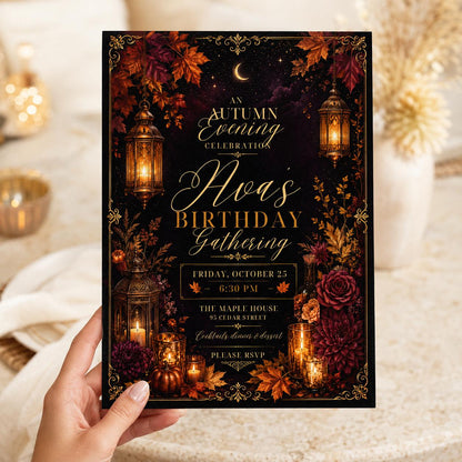 Floral Elegant Fall Birthday Invitation — print-ready birthday party design from VoltBy