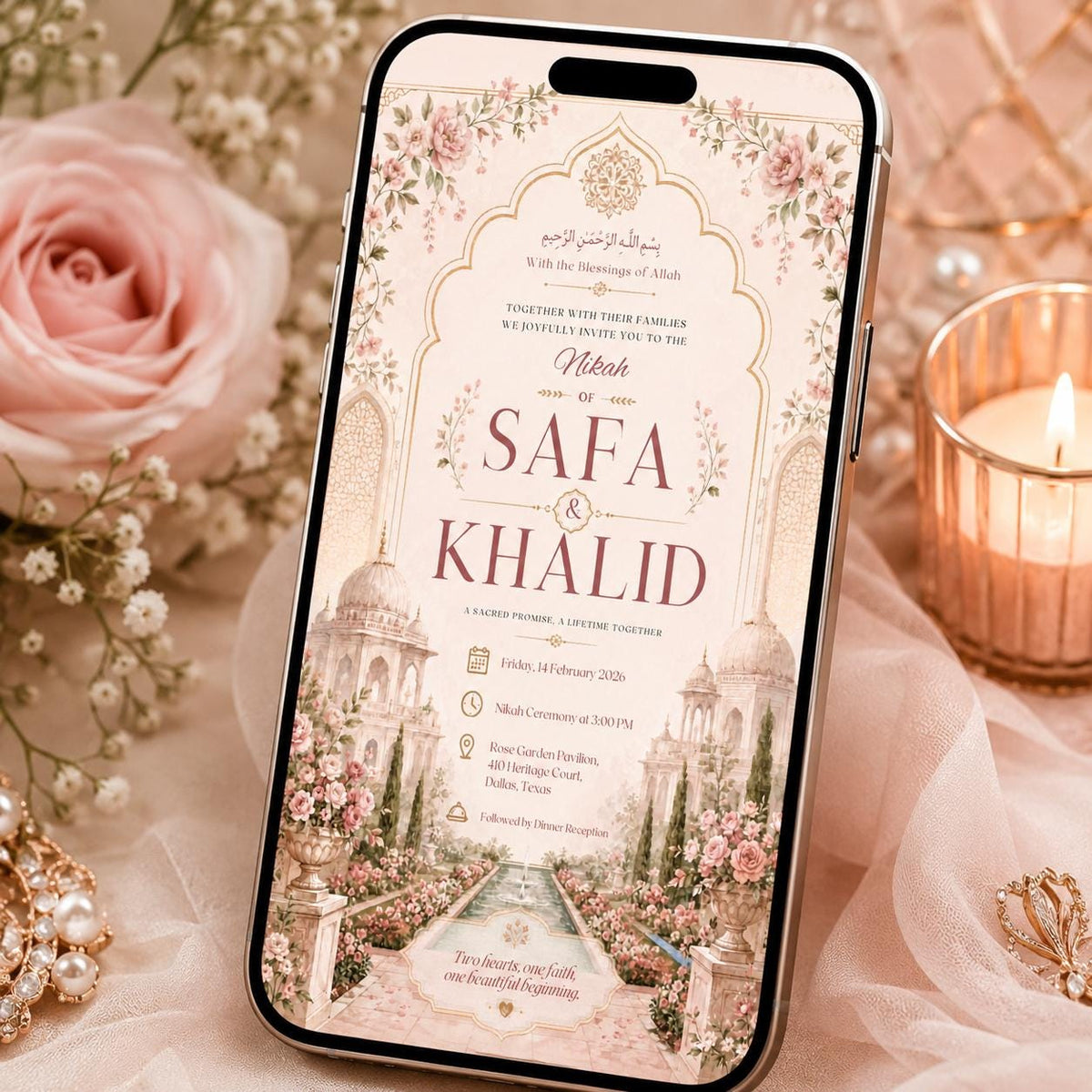 Floral Elegant Nikah Invitation — invitation you personalize in Canva