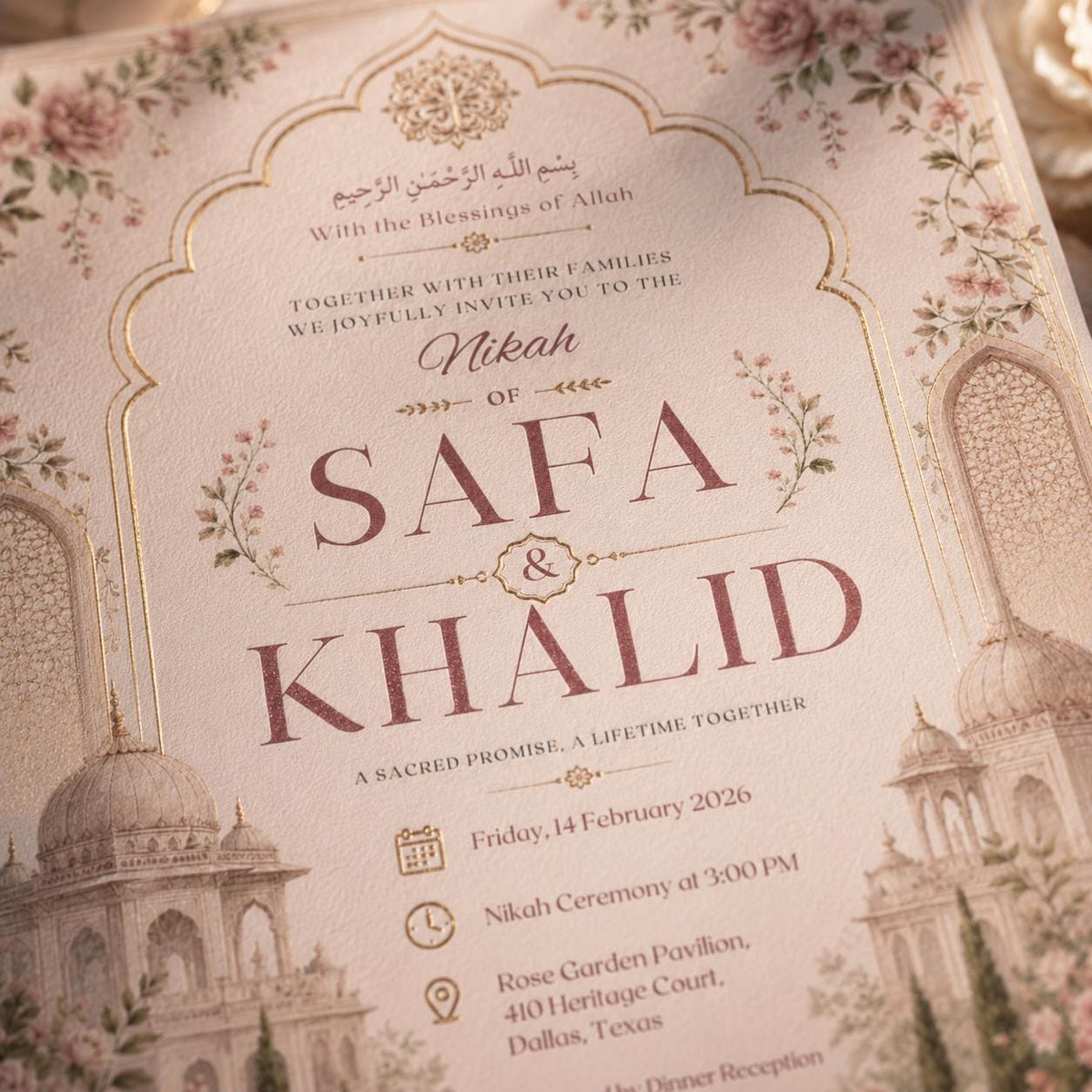 Floral Elegant Nikah Invitation — print-ready nikah ceremony design from VoltBy