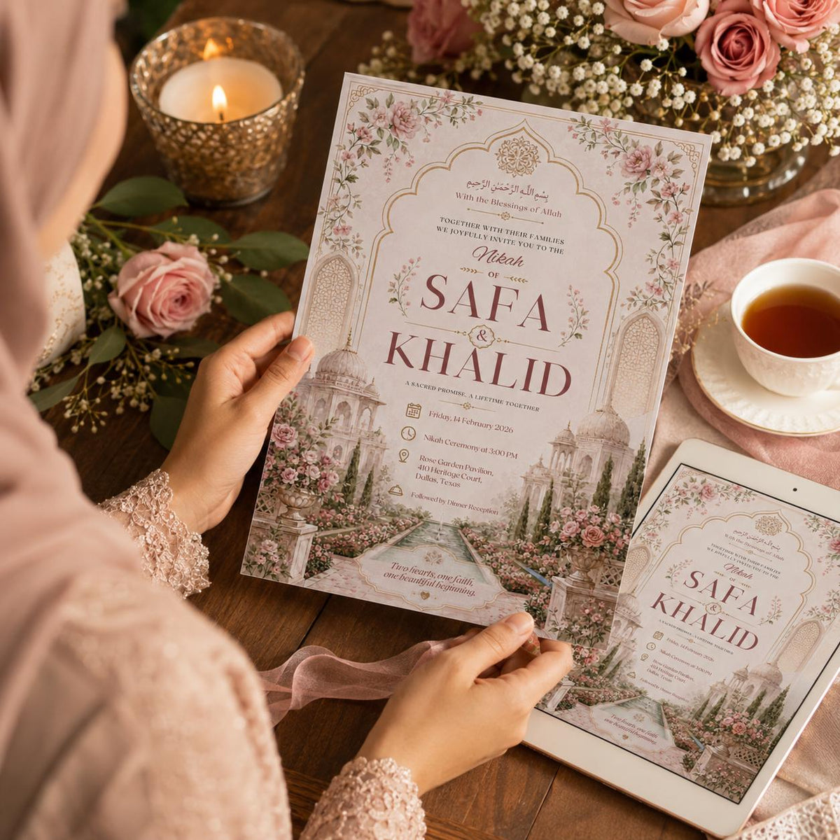 Floral Elegant Nikah Invitation — digital invitation, instant download