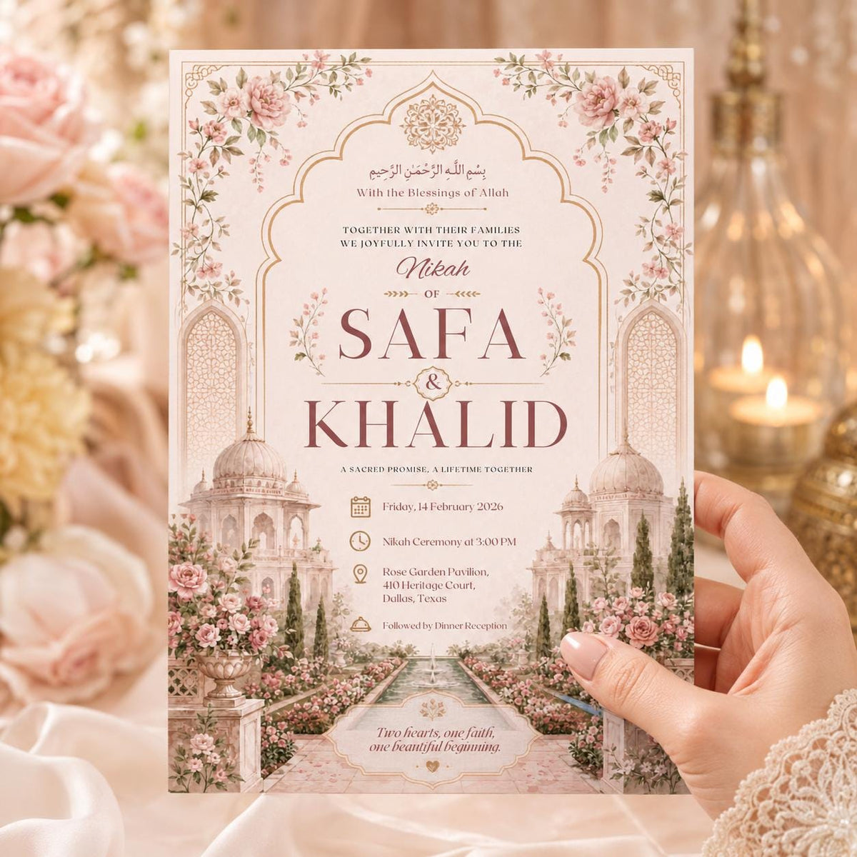 Floral Elegant Nikah Invitation — nikah ceremony stationery by VoltBy