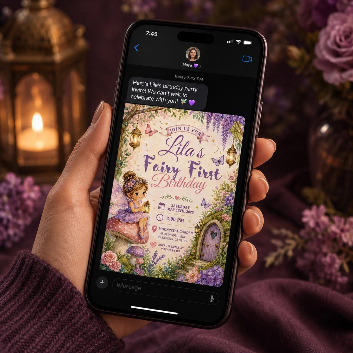 Floral Fairy First Birthday Invitation for Girls — invitation you personalize in Canva