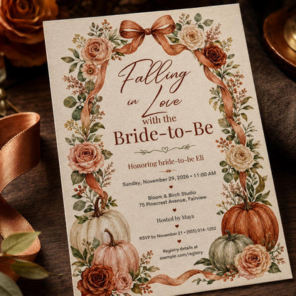 Floral Fall Bridal Shower Invitation — pumpkin design