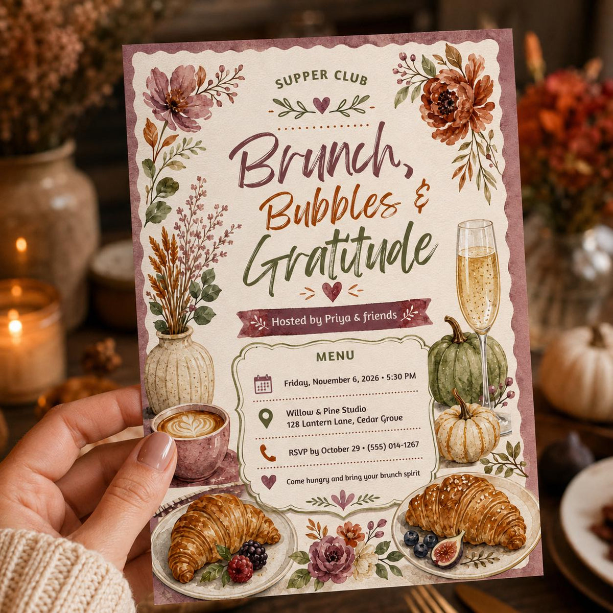 Floral Friendsgiving Brunch Invitation — invitation you personalize in Canva