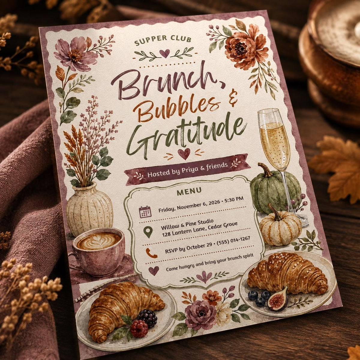 Floral Friendsgiving Brunch Invitation — digital invitation, instant download