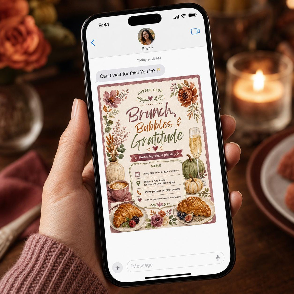 Floral Friendsgiving Brunch Invitation — Friendsgiving stationery by VoltBy