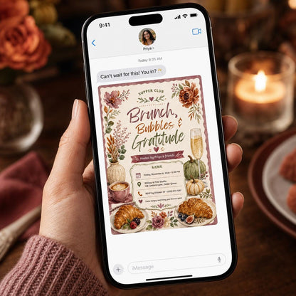 Floral Friendsgiving Brunch Invitation — Friendsgiving stationery by VoltBy