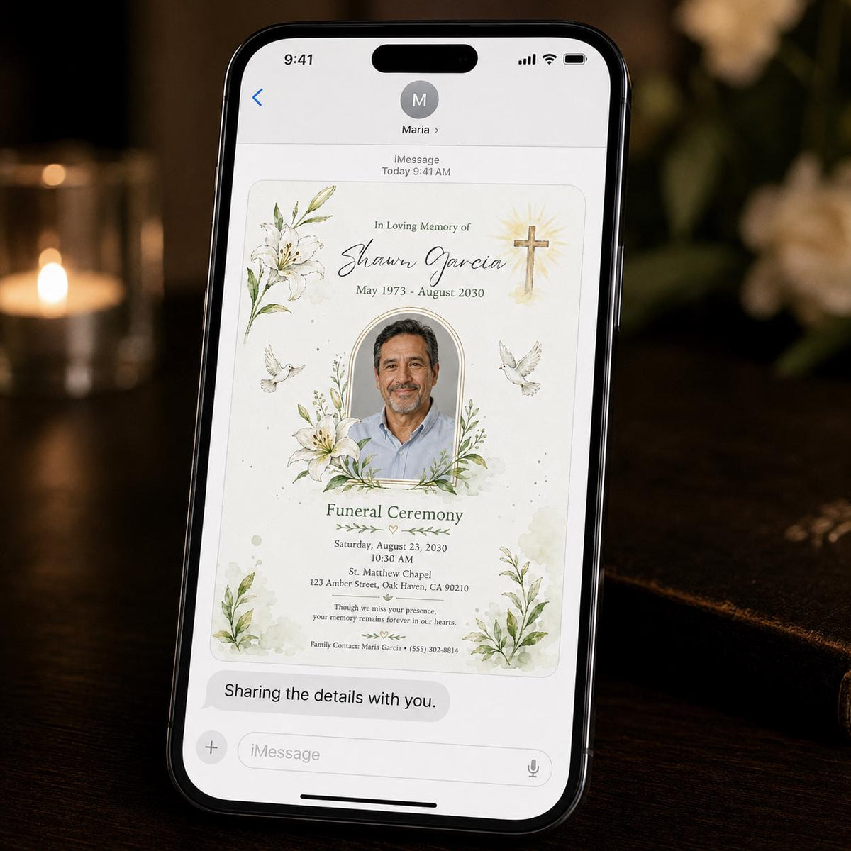 Floral Funeral Invitation — invitation you personalize in Canva
