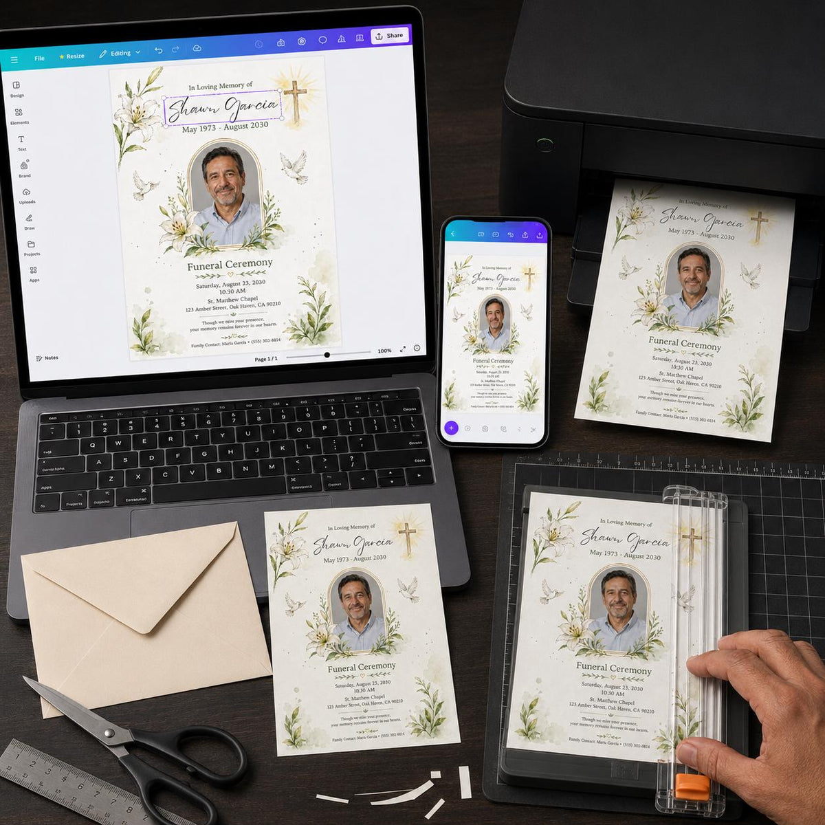 Floral Funeral Invitation — digital invitation, instant download