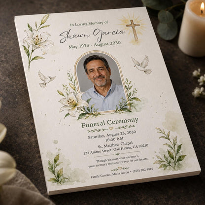 Floral Funeral Invitation — celebration of life stationery by VoltBy