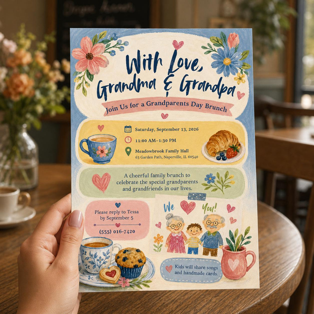 Floral Grandparents Day Brunch Invitation — print-ready brunch design from VoltBy
