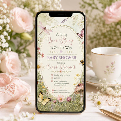 Floral Love Bug Baby Shower Invitation — digital invitation, instant download