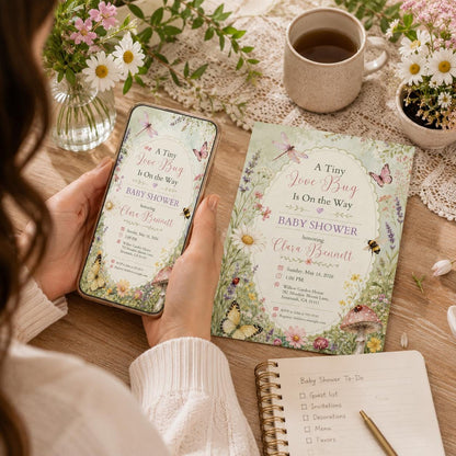 Floral Love Bug Baby Shower Invitation — baby shower stationery by VoltBy