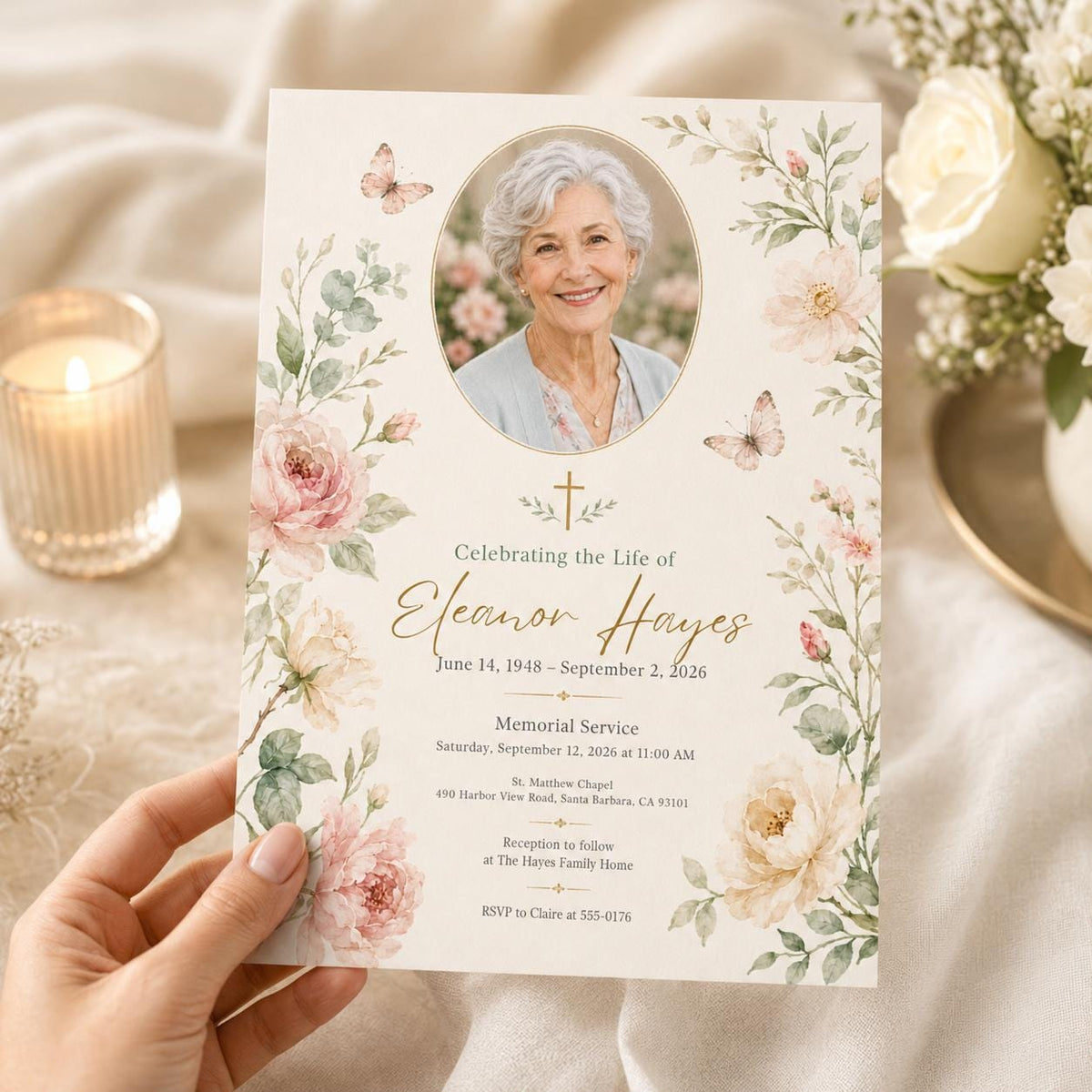 Floral Memorial Service Invitation: Floral Celebration of Life — invitation you personalize in Canva