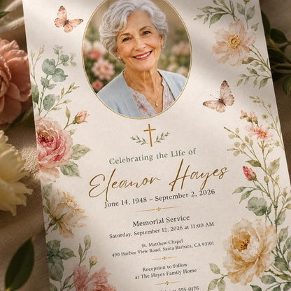 Floral Memorial Service Invitation: Floral Celebration of Life — print-ready celebration of life design from VoltBy