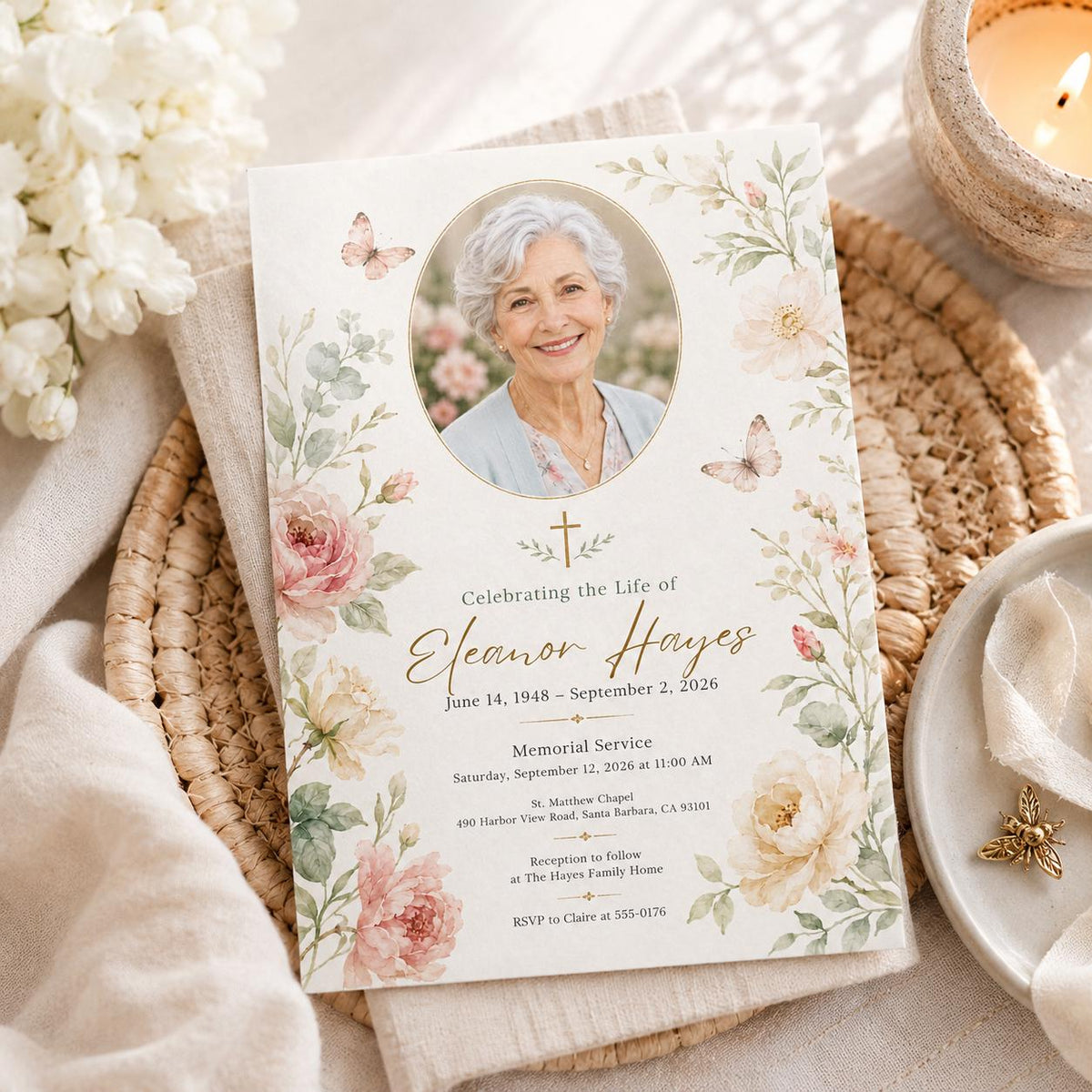 Floral Memorial Service Invitation: Floral Celebration of Life — digital invitation, instant download