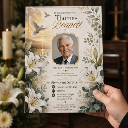 Floral Memorial Service Invitation: In Loving Memory Funeral Announcement — print-ready celebration of life design