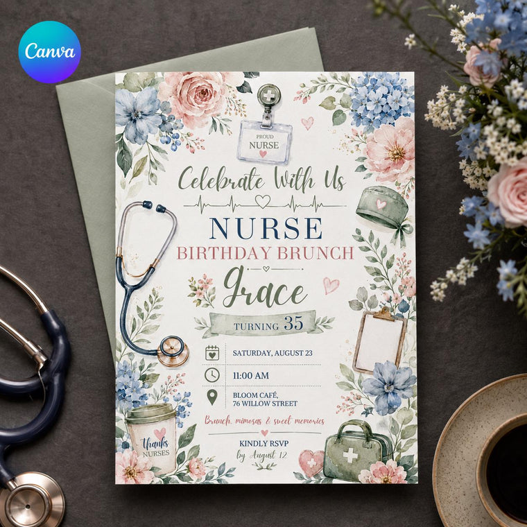 Floral Nurse Birthday Brunch Invitation