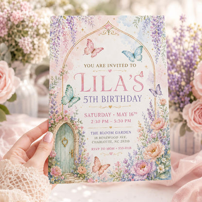 Floral Pastel 5th Birthday Garden Party Invitation — digital invitation, instant download