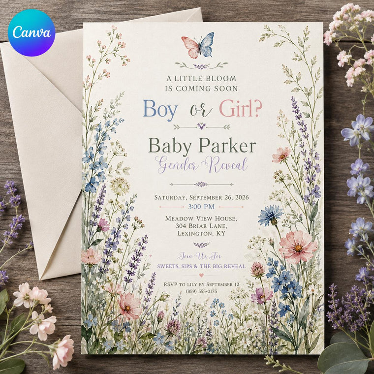 Floral Pastel Wildflower Gender Reveal Invitation for Girls