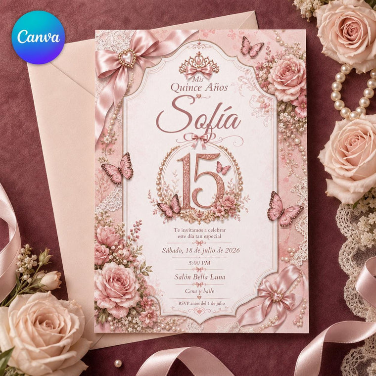 Floral Pink Quinceañera Invitation