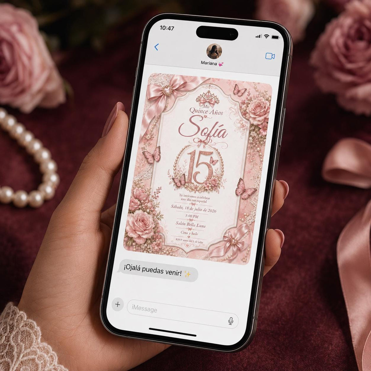 Floral Pink Quinceañera Invitation — print-ready quinceañera design from VoltBy